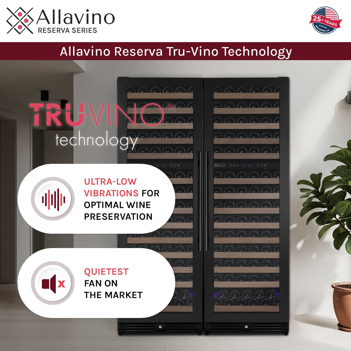 Allavino Reserva Series 308-Bottle 71″ Tall Four-Zone Black Metal Side-by-Side Wine Refrigerator BF 2X-VSW15471D-2B