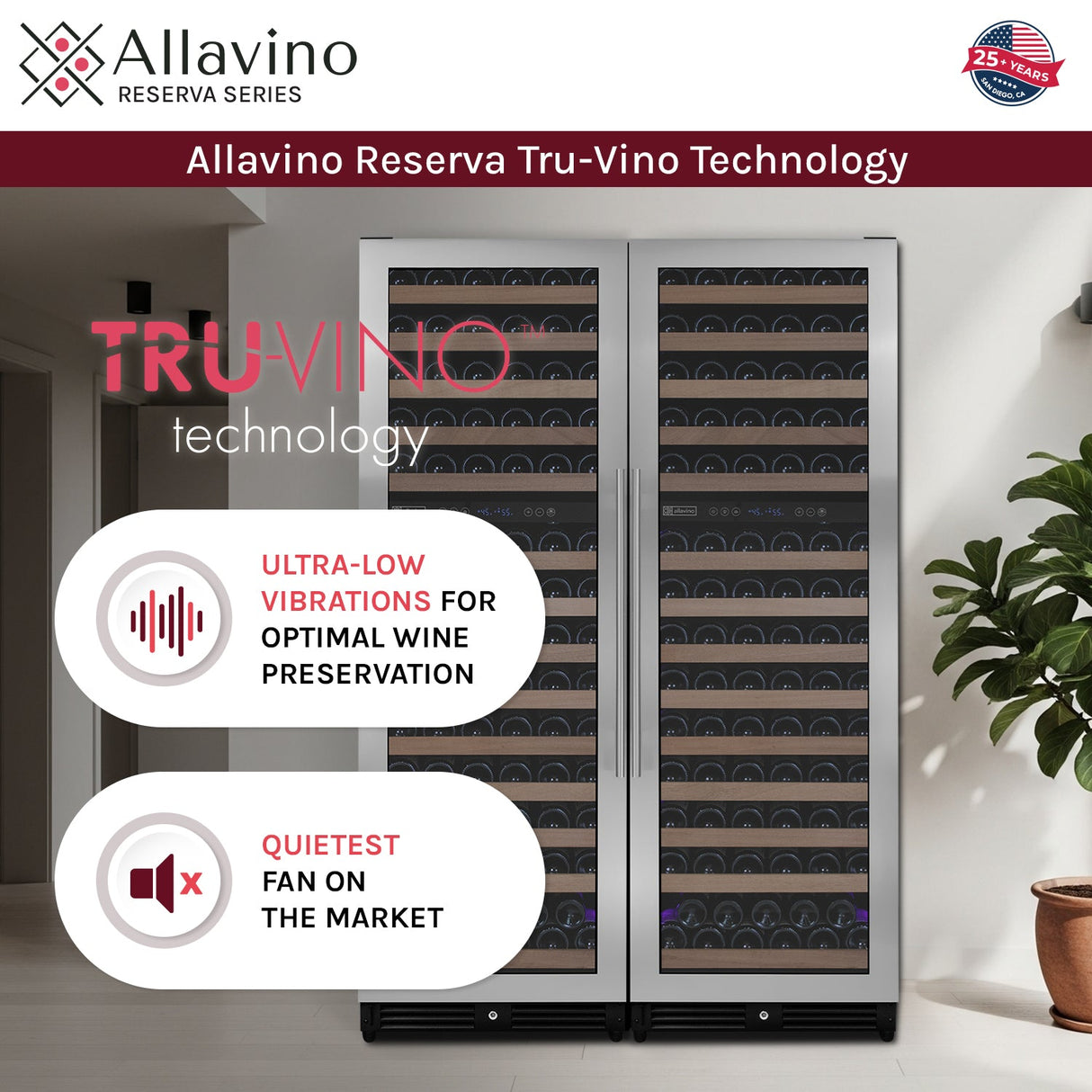 Allavino Reserva Series 308-Bottle 71″ Tall Four-Zone Stainless Steel Side-by-Side Wine Refrigerator 2X-VSW15471D-2S