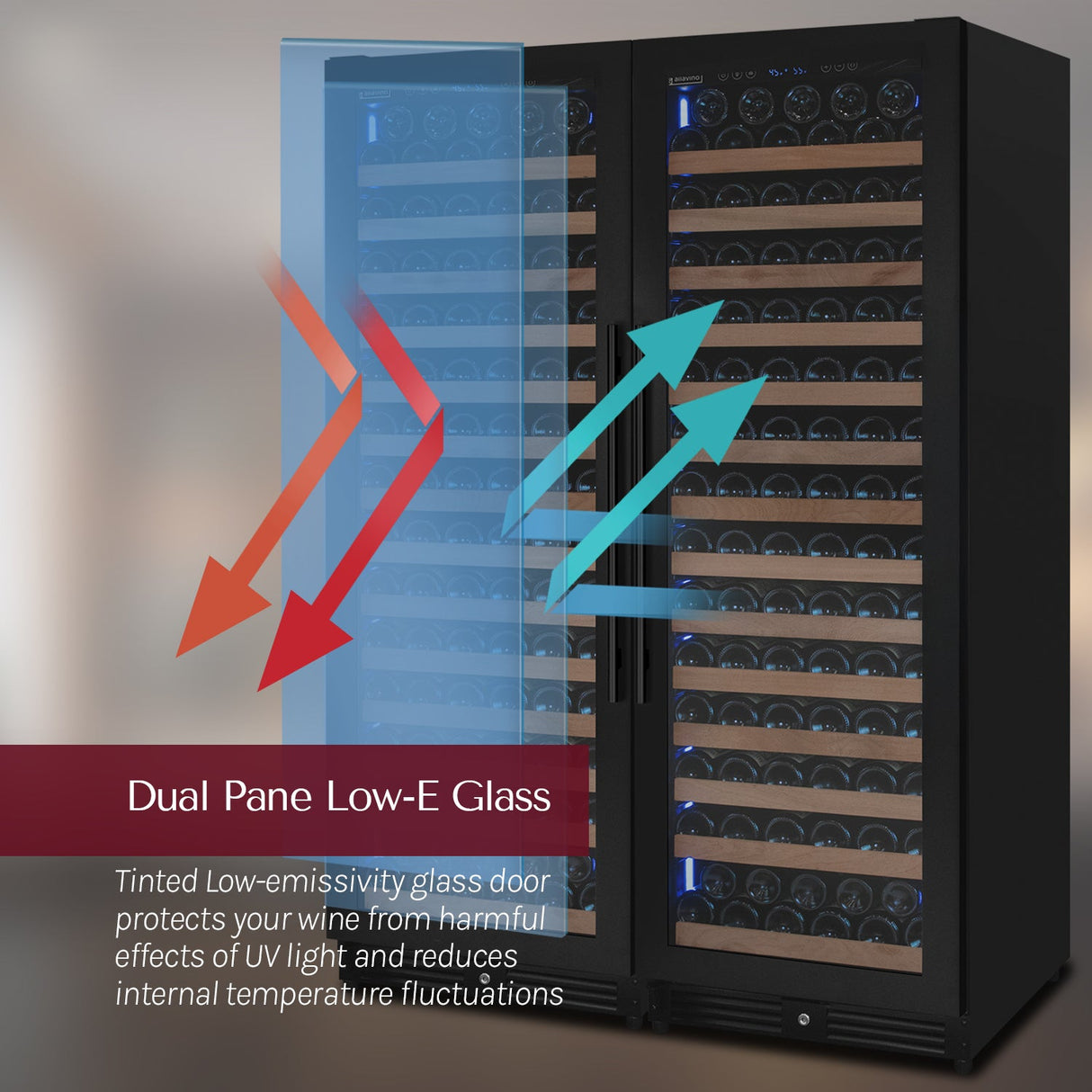 Allavino Reserva Series 326‑Bottle 71″ Tall Dual Zone Black Metal Side‑by‑Side Wine Refrigerator