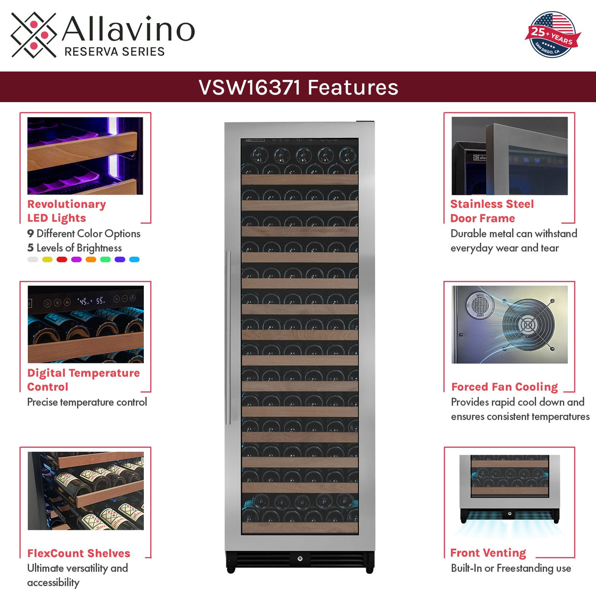 Allavino Reserva Series 326 Bottle 71″ Tall Dual Zone Stainless Steel Side‑by‑Side Wine Refrigerator