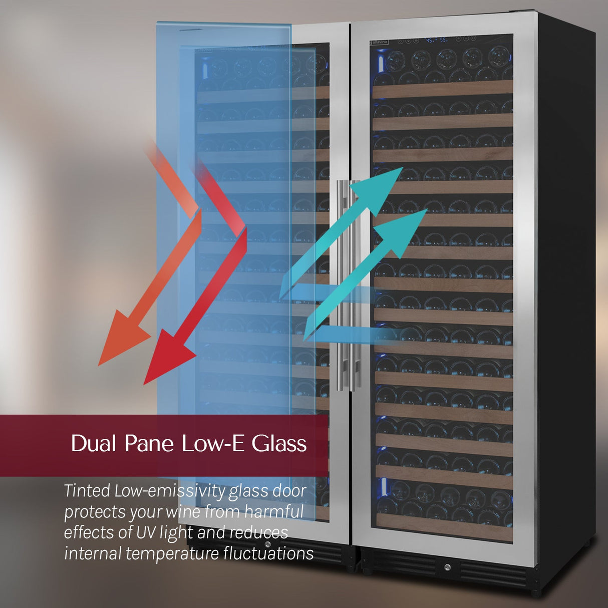 Allavino Reserva Series 326 Bottle 71″ Tall Dual Zone Stainless Steel Side‑by‑Side Wine Refrigerator