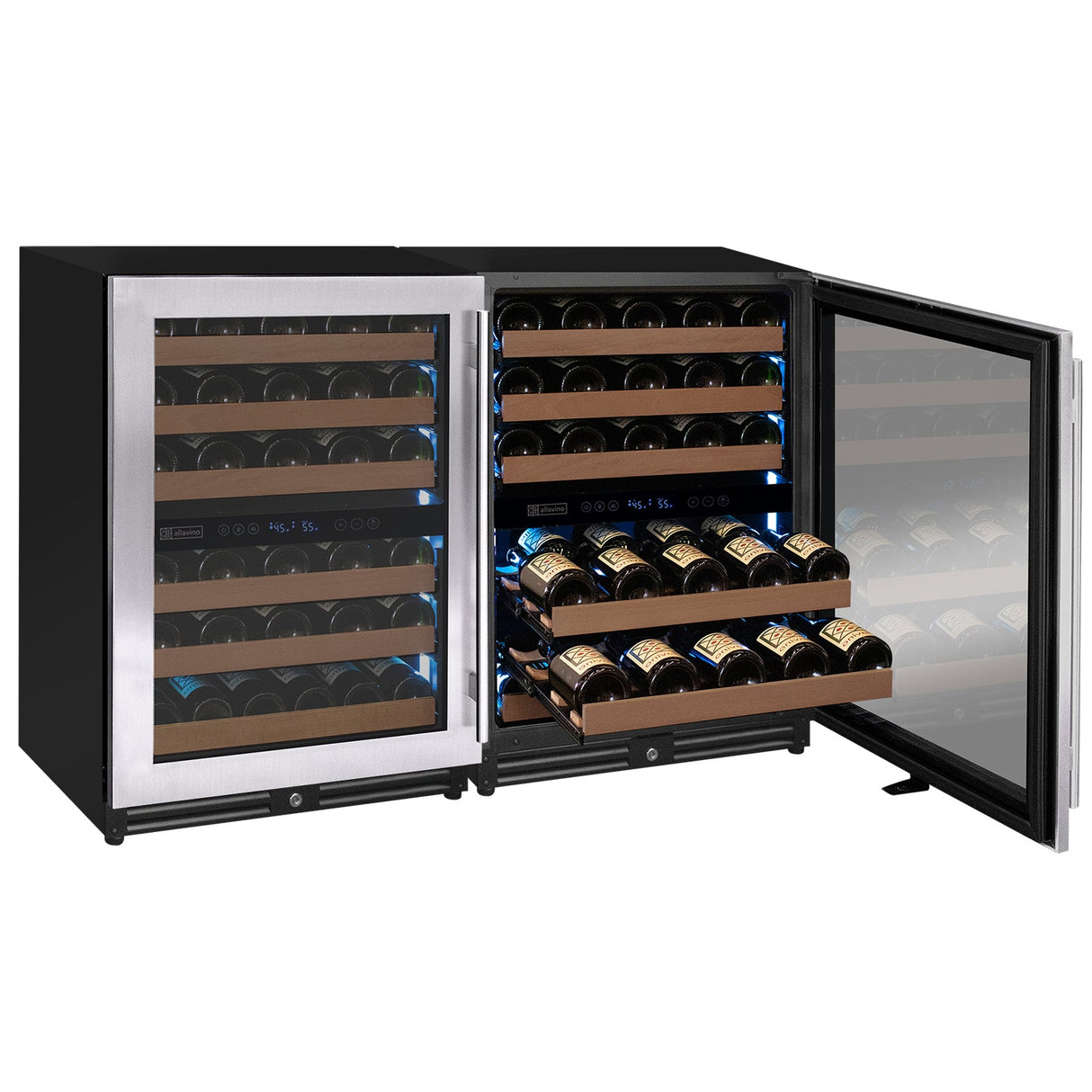 Allavino Reserva Series 102‑Bottle Four‑Zone Undercounter Wine Refrigerator Cooler with Stainless Steel Doors Side‑by‑Side BF 2X‑VSW5134D‑2S