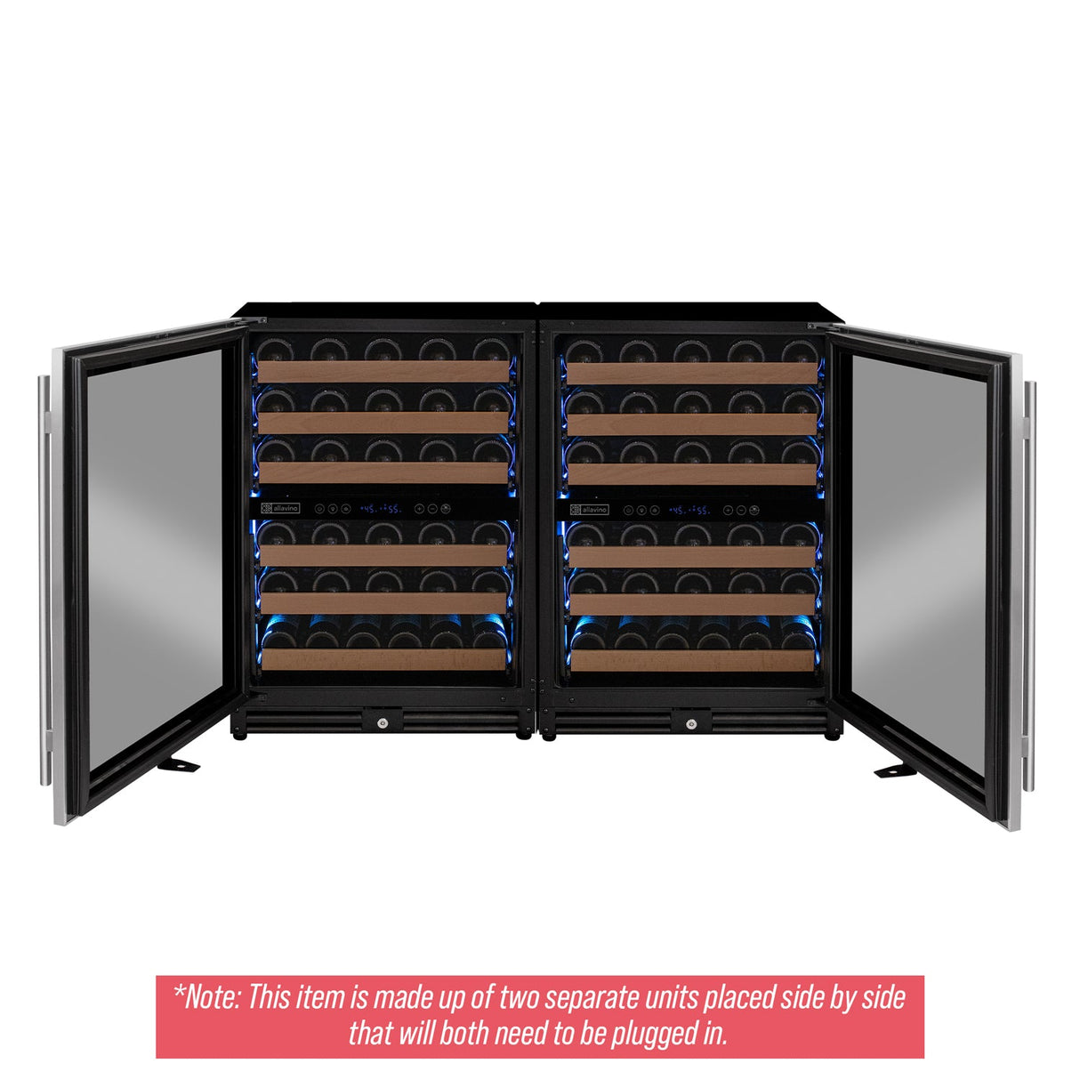 Allavino Reserva Series 102‑Bottle Four‑Zone Undercounter Wine Refrigerator Cooler with Stainless Steel Doors Side‑by‑Side BF 2X‑VSW5134D‑2S