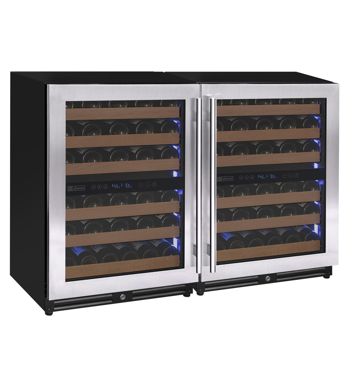 Allavino Reserva Series 102‑Bottle Four‑Zone Undercounter Wine Refrigerator Cooler with Stainless Steel Doors Side‑by‑Side BF 2X‑VSW5134D‑2S