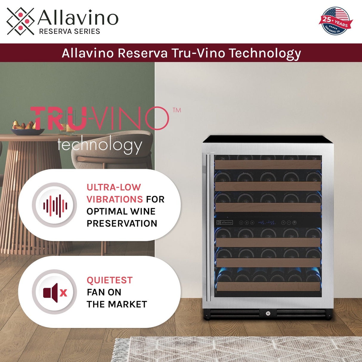 Allavino Reserva Series 102‑Bottle Four‑Zone Undercounter Wine Refrigerator Cooler with Stainless Steel Doors Side‑by‑Side BF 2X‑VSW5134D‑2S