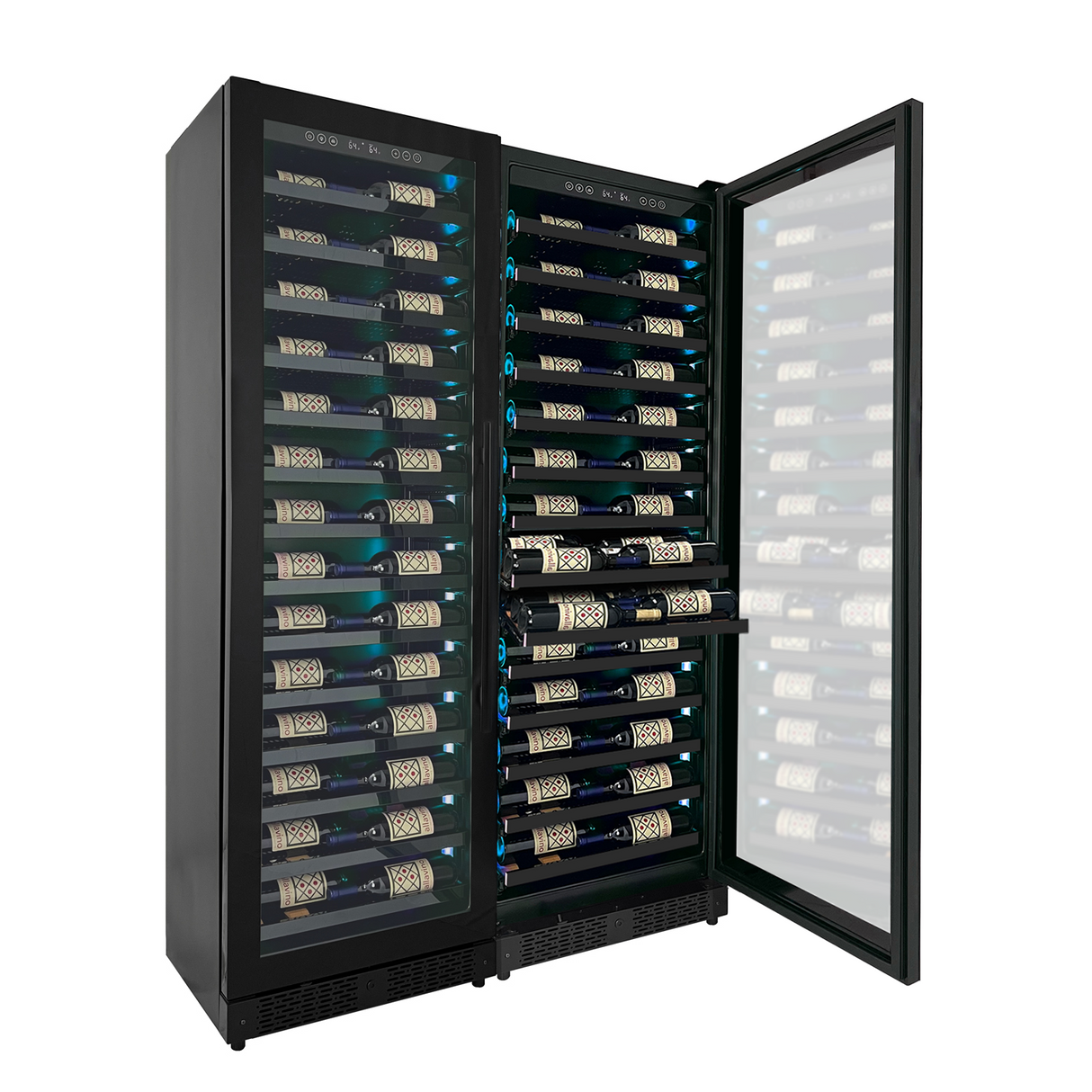 Allavino Reserva Series 134 Bottle 71" Tall Dual Zone Black Side-by-Side Shallow Wine Refrigerator Console