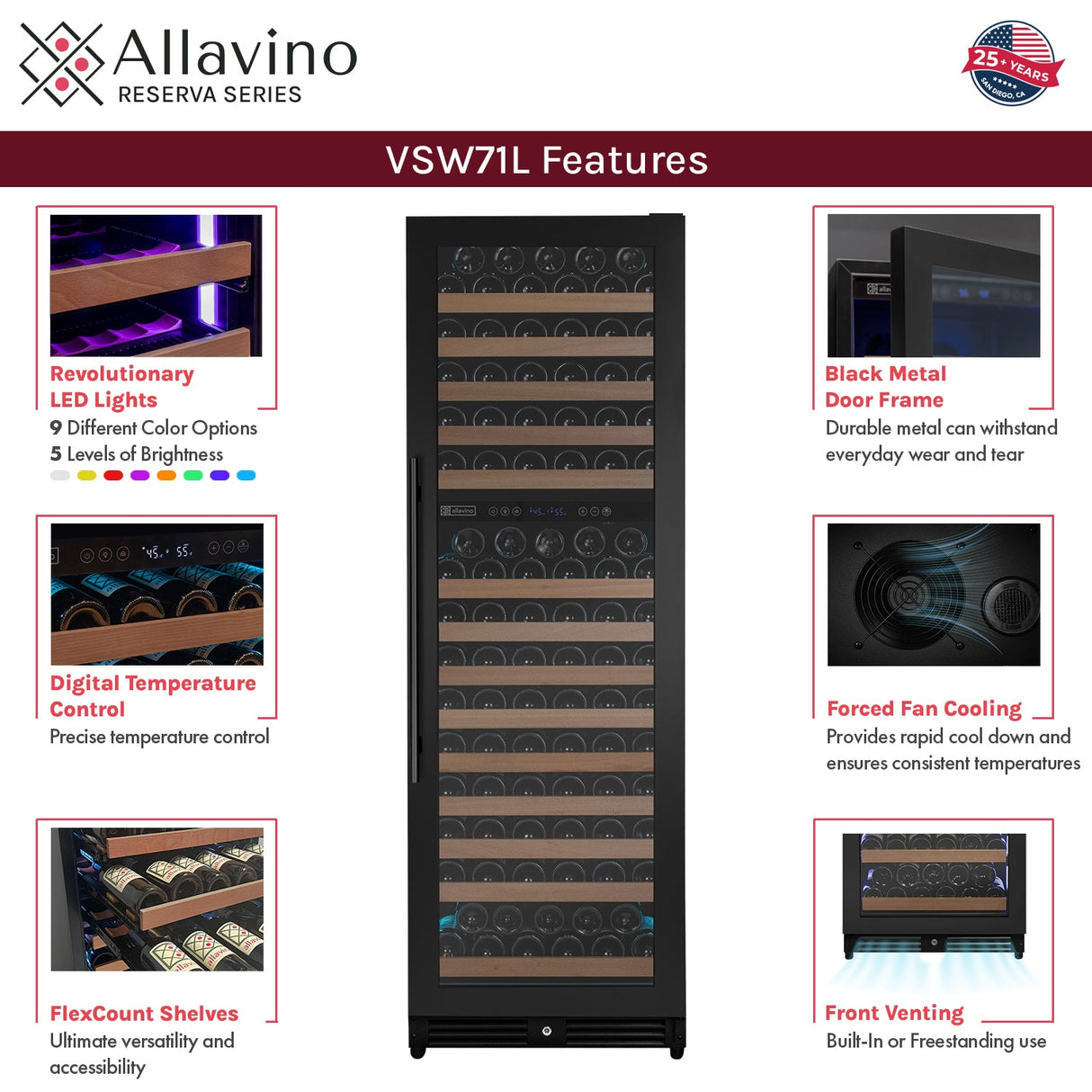 Allavino Reserva Series 344″ Four Zone Built‑In Side‑by‑Side Black Metal Wine Refrigerator