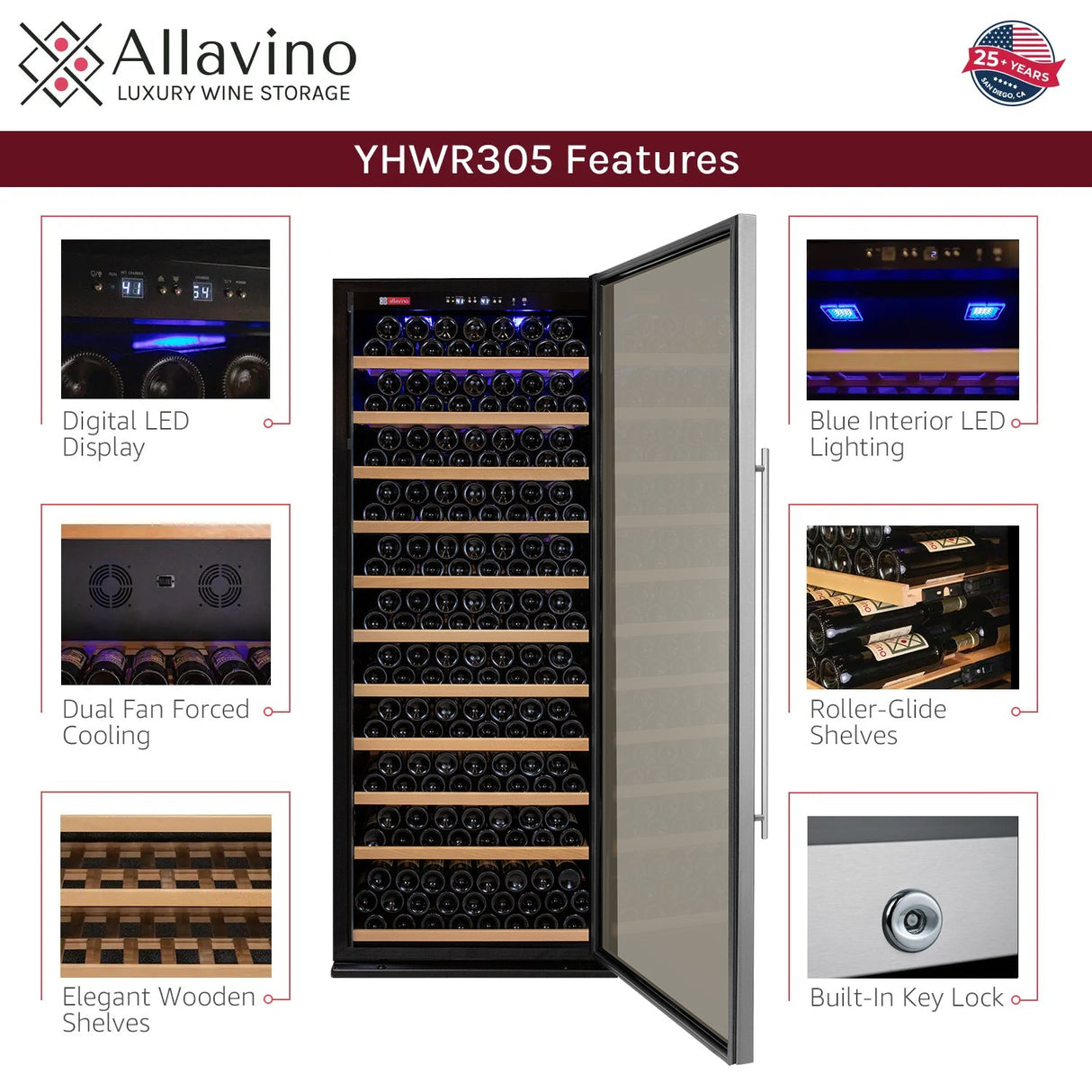Allavino Vite II Tru-Vino 63″ 554 Bottle Dual Zone Stainless Steel Side-by-Side Wine Refrigerator