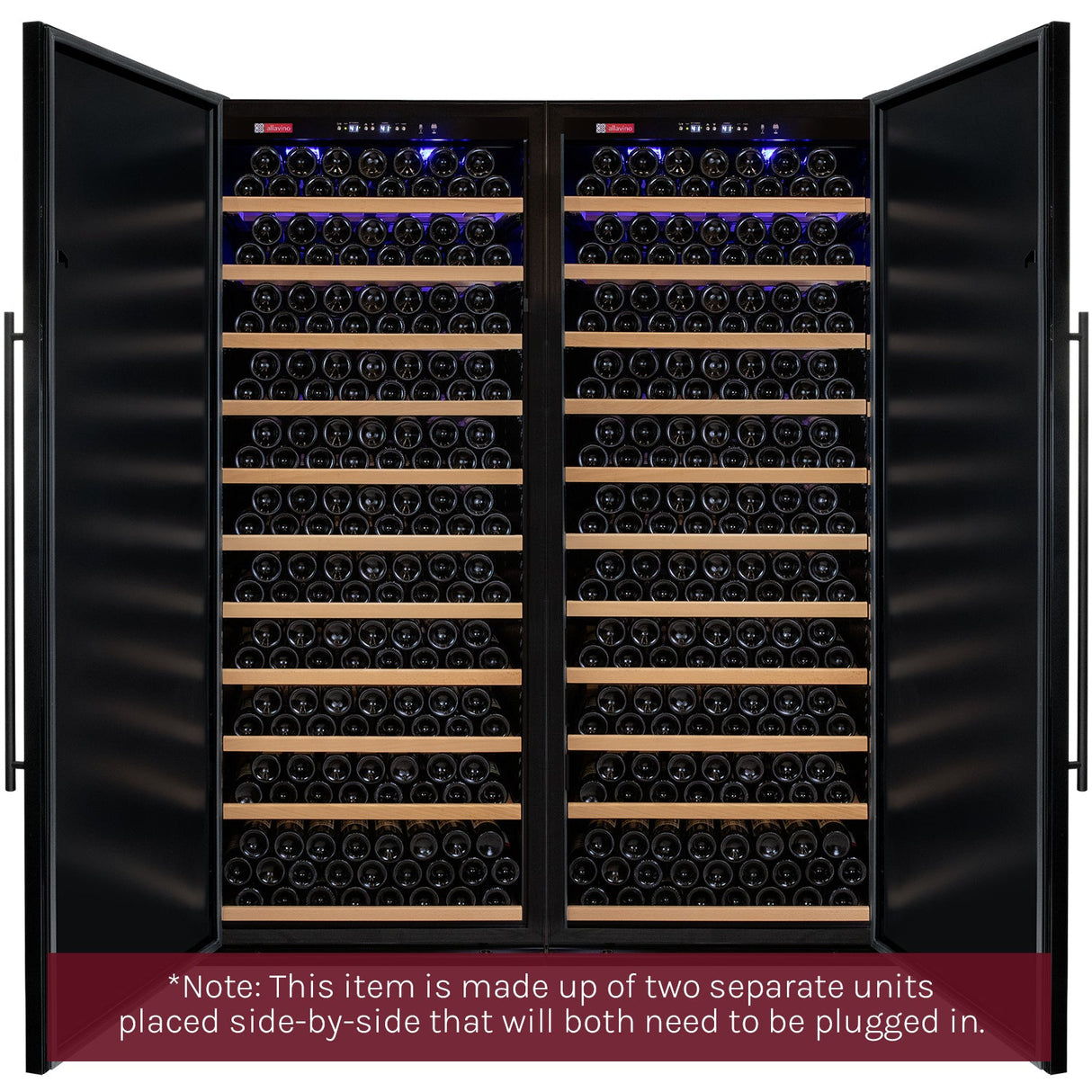 Allavino 63″ Wide Vite II Tru-Vino 610 Bottle Dual Zone Solid Black Door Side-by-Side Wine Refrigerator