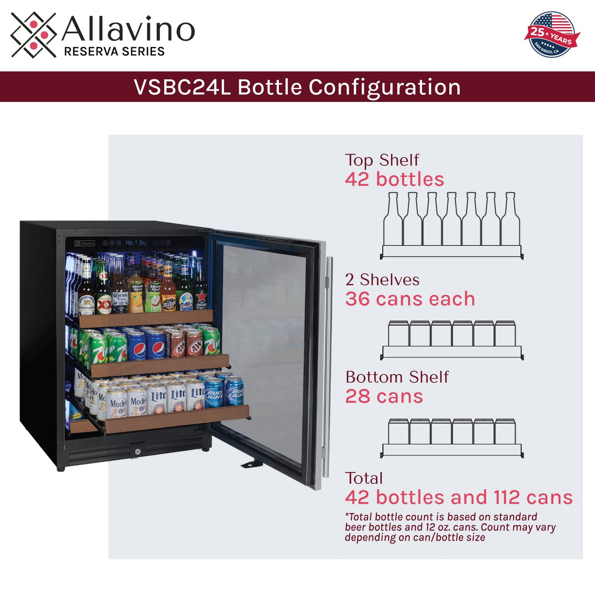47" Wide Reserva Series 51 Bottle/124 Can Stainless Steel Side-by-Side Two Zone Wine Refrigerator/Beverage Center