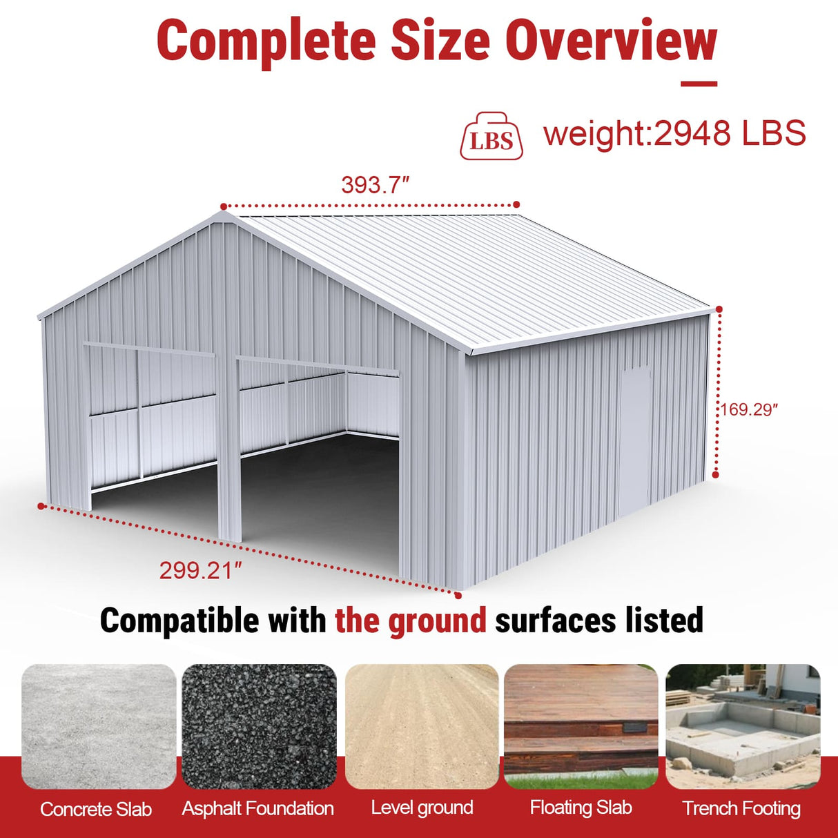 33FT × 25FT Metal Garage Barn Reinforced Steel Structure with Dual Doors