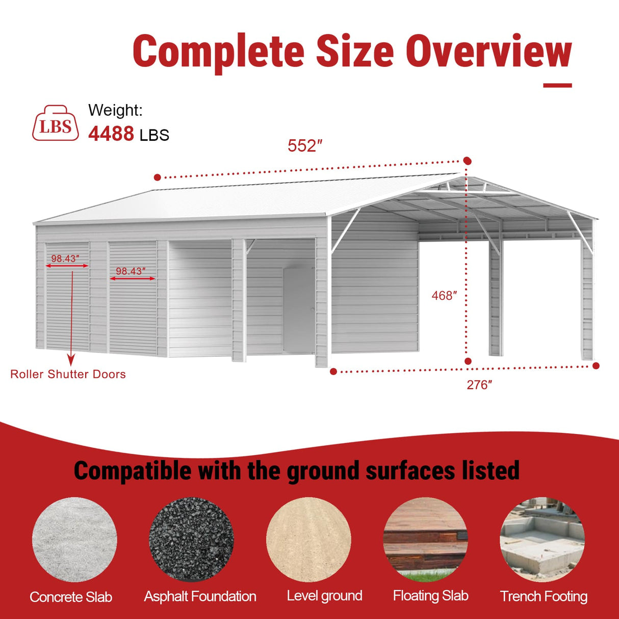 23FT x 46FT Steel Garage Shed – Reinforced Metal Storage Building with 2 Doors