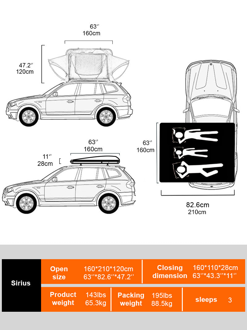 Naturnest Sirius 1 Clamshell Car Roof Top Tent XXL W155391448