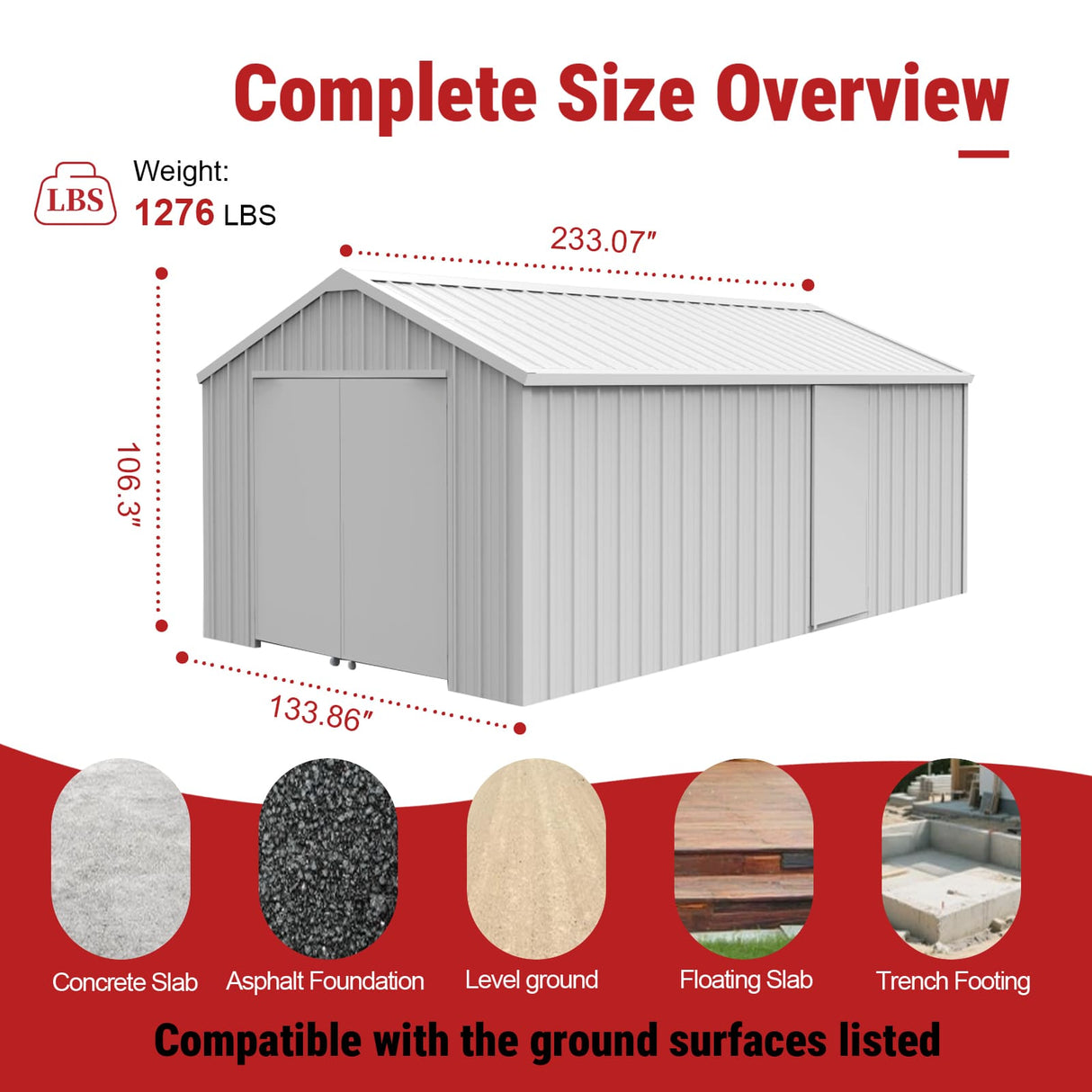 12FT × 20FT Single Garage Metal Shed Double Door Outdoor Storage Unit