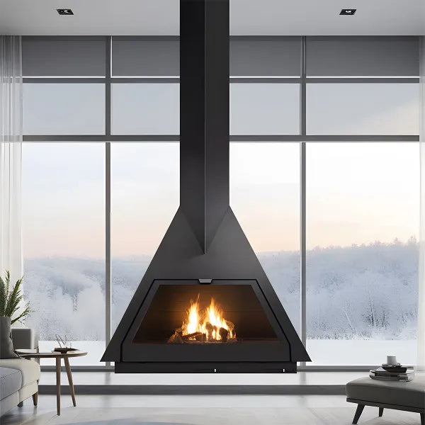 HearthArtSinn Ash 4 Triangular Hanging Wood Burning Fireplace