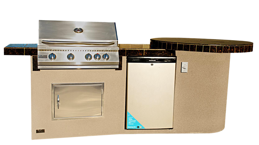 KoKoMo Grills Fire 9' BBQ Island with 4 Foot Round Bar and 4 Burner Built In BBQ Grill