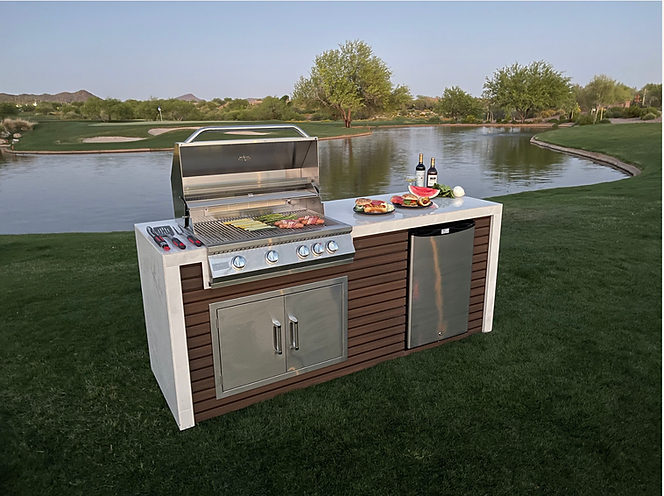 Kokomo Grills Classic Shiplap Built In Outdoor Kitchen with Waterfall Edge