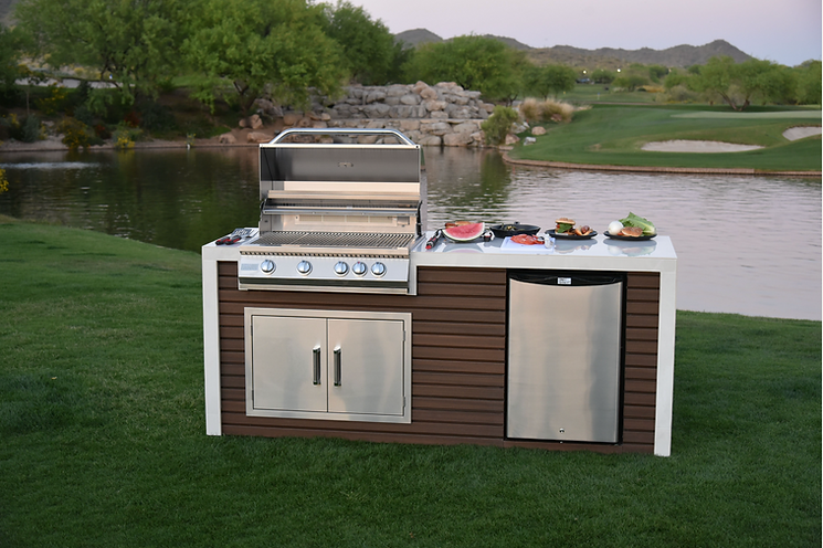 Kokomo Grills Classic Shiplap Built In Outdoor Kitchen with Waterfall Edge