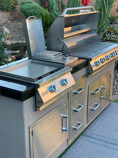 KoKoMo Grills Teppanyaki, Griddle, Built in BBQ Grill with Side Burner, Storage Drawers 7'6"