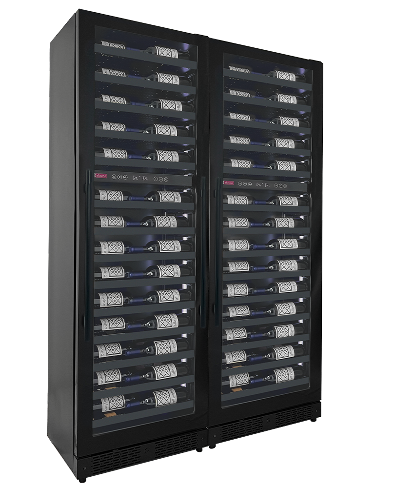 Allavino Reserva Series 134 Bottle 71" Tall Four Zone Black Side-by-Side Shallow Wine Refrigerator Console