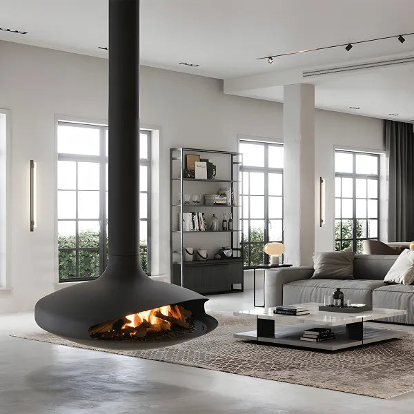 HearthArtSinn Shine 1 Luxury Hanging Disc-Shaped Real Wood Burning Fire Fireplace
