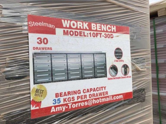 Chery Industrial Steelman 10’ Storage Cabinet with Workbench, 30 Drawers WW000188