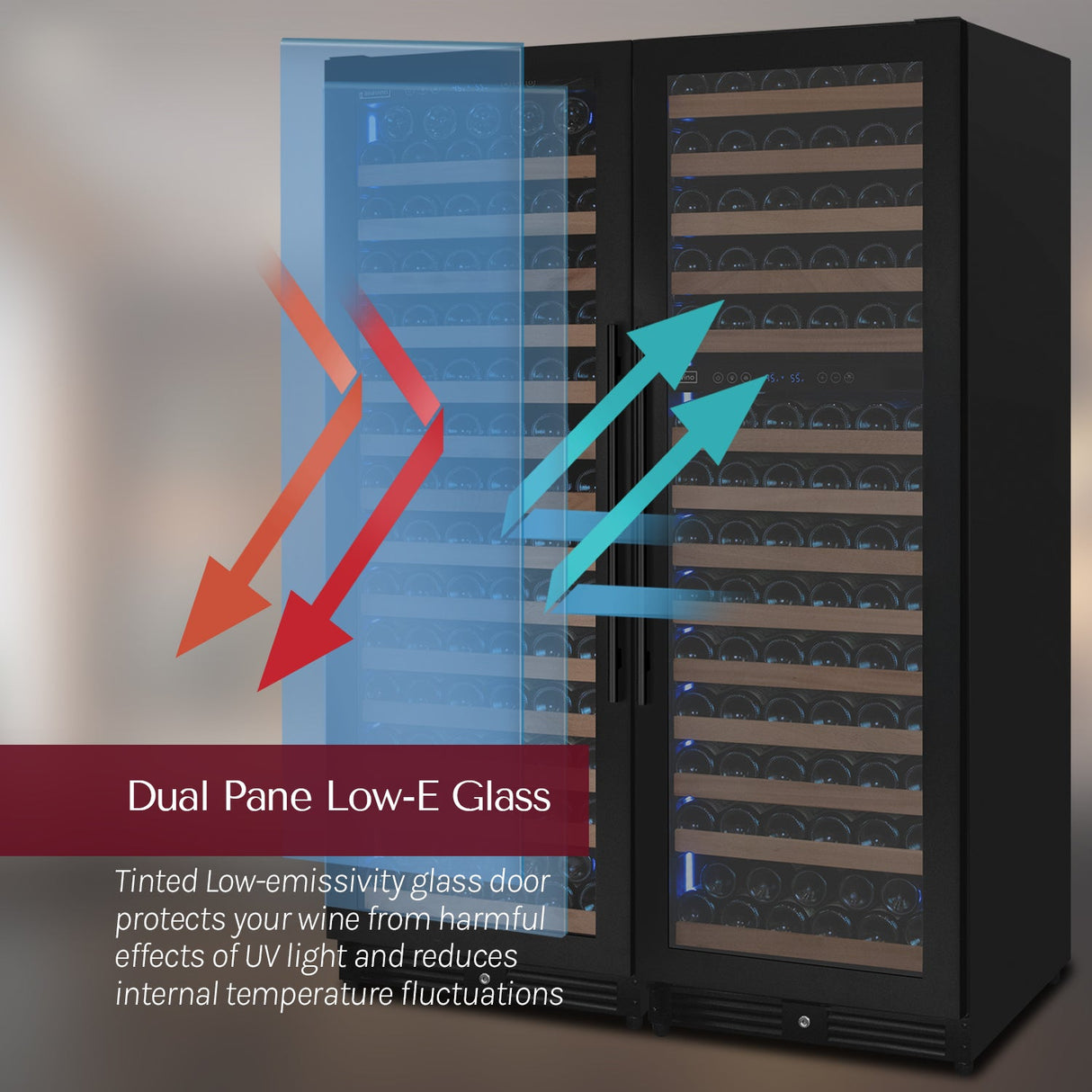 Allavino Reserva Series 317-Bottle Three Zone Tall Side-by-Side Wine Refrigerator with Black Metal Doors