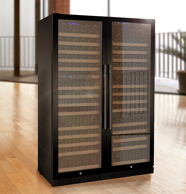 Allavino 47″ Wide FlexCount II Tru‑Vino 349 Bottle Three Zone Black Side‑by‑Side Wine Refrigerator 3Z‑VSWR7772‑B20