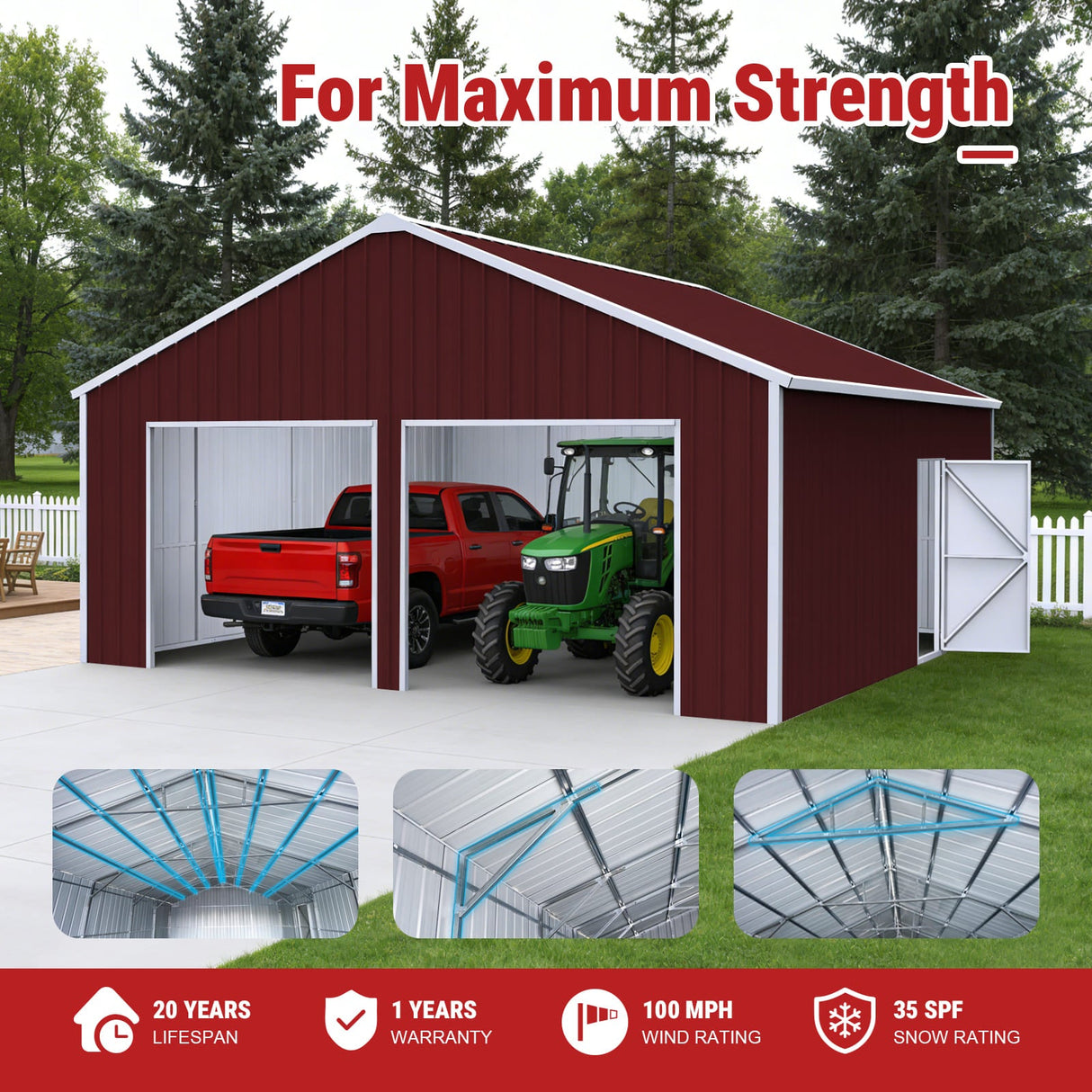 25FT × 33FT Heavy-Duty Metal Storage Shed Reinforced Steel Garage for Farm & Equipment Storage