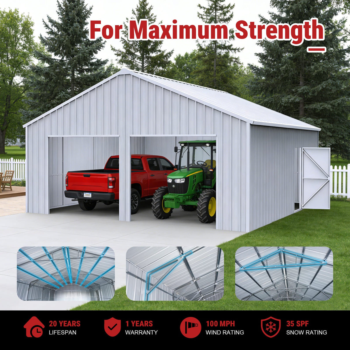 22FT × 23FT Double Garage Steel Barn Shed Cream K2223
