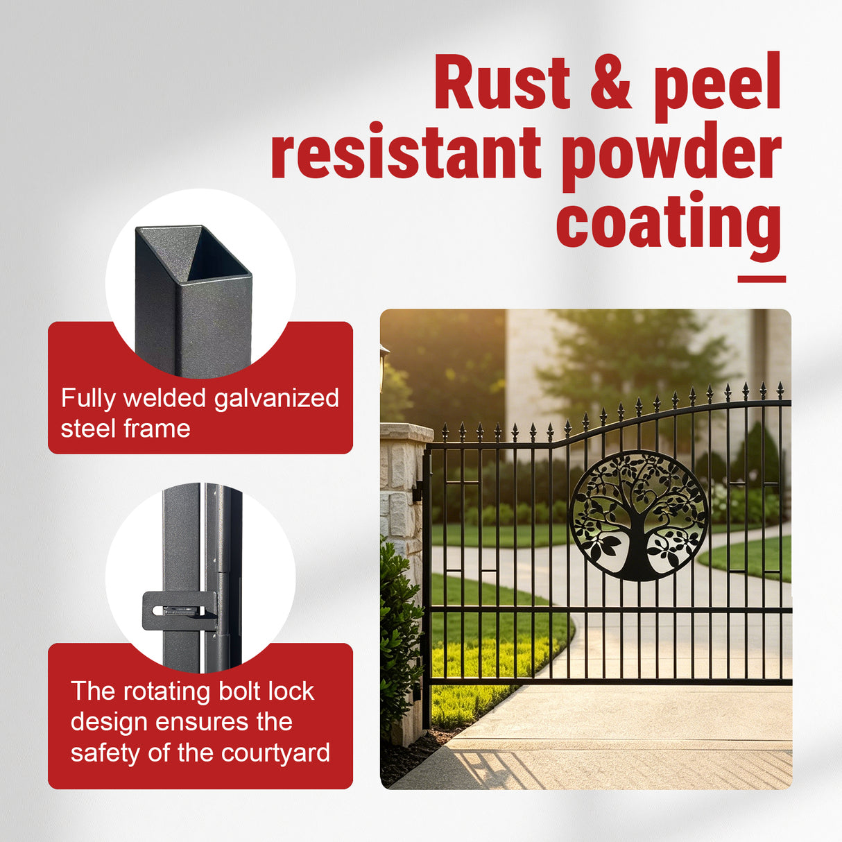 20FT Double Swing Steel Driveway Gate with Tree of Life Design