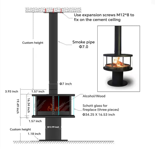 HearthArtSinn Ember 3 Modern Indoor Round Glass Real Fire Fireplace