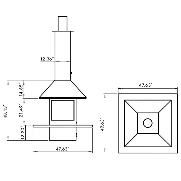 HearthArtSinn Ash 3 Square Floor-Standing Wood-Burning Fireplace with Countertop