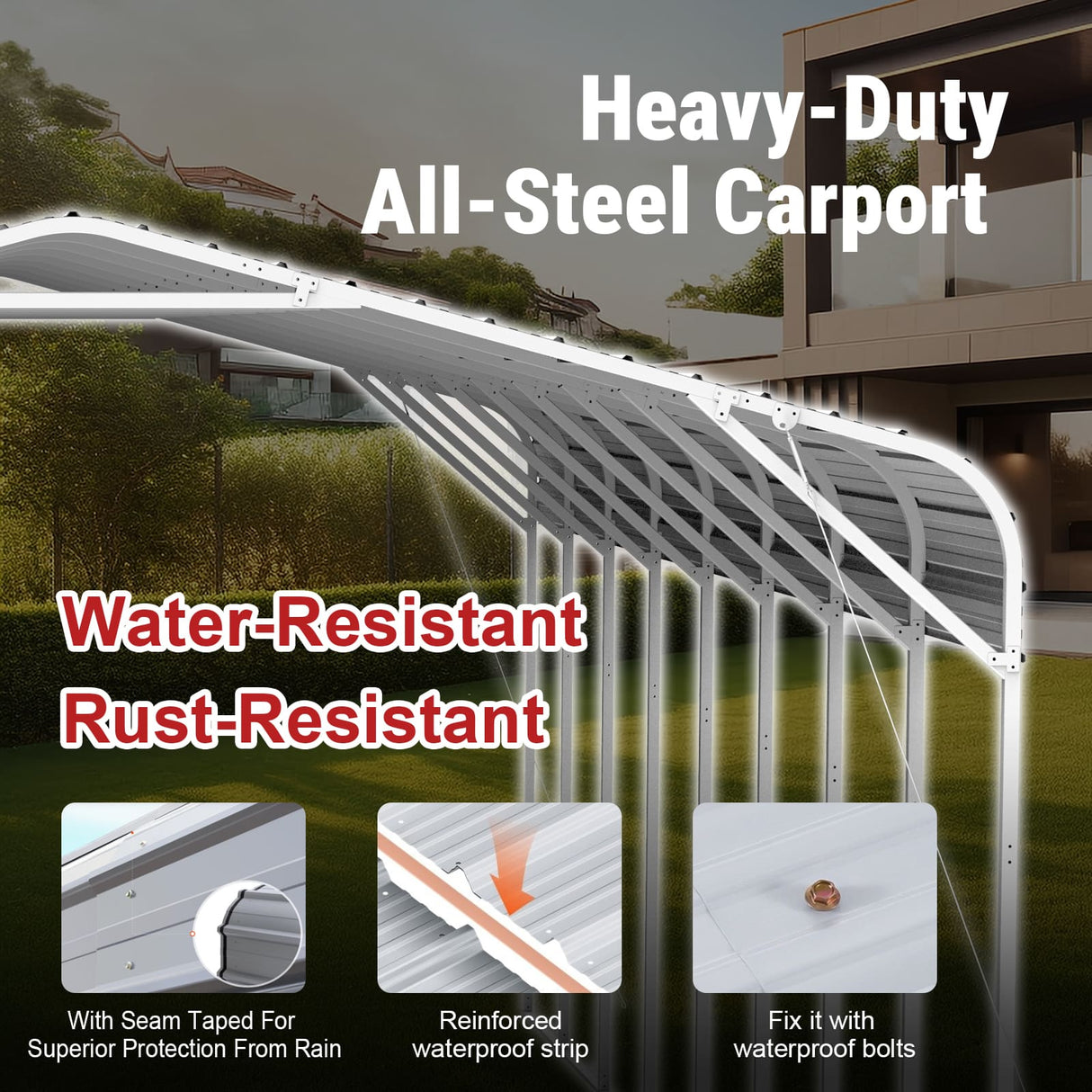 40FT × 20FT Metal Carport Garage Weatherproof Steel Vehicle Shelter