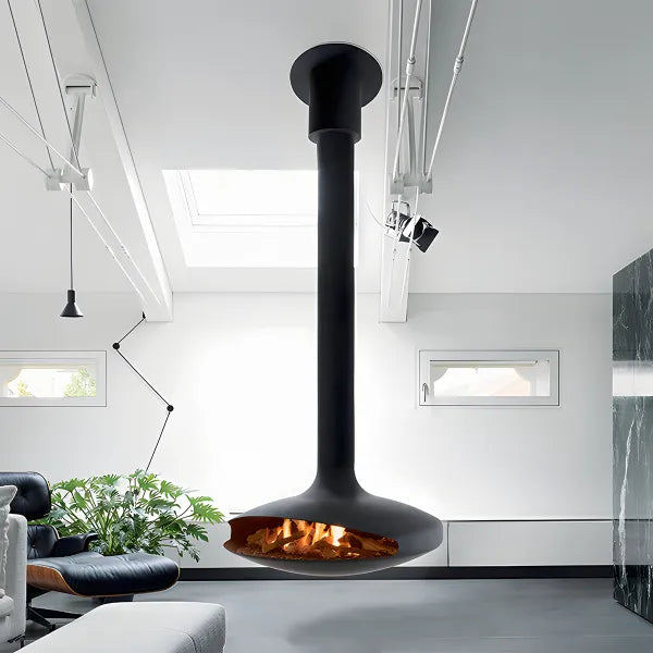 HearthArtSinn Shine 1 Luxury Hanging Disc-Shaped Real Wood Burning Fire Fireplace