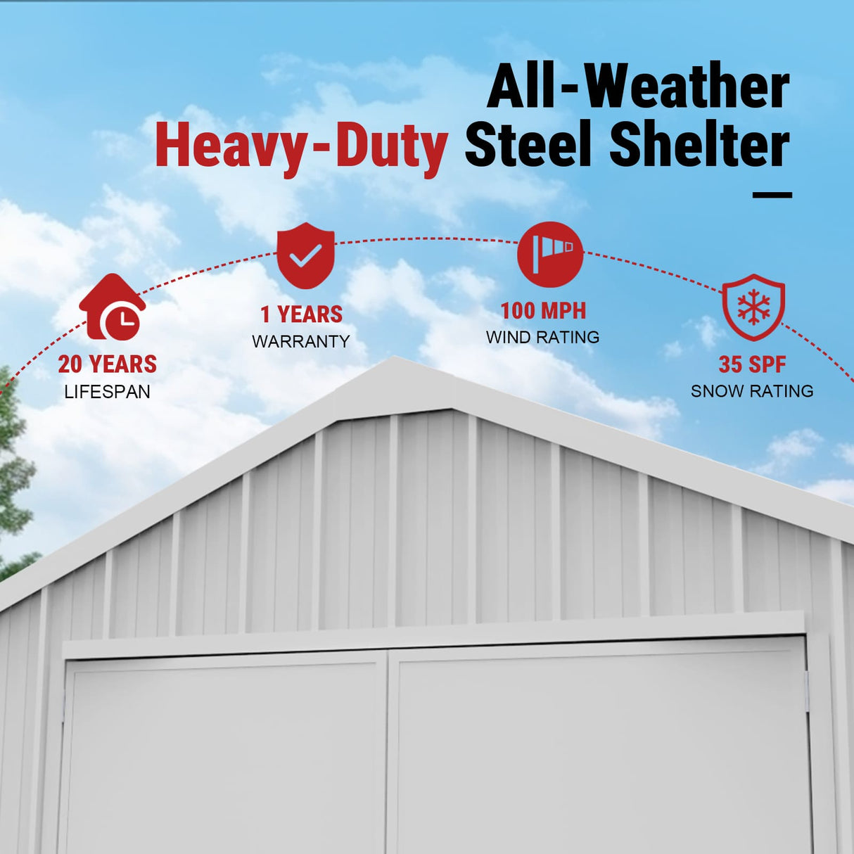 12FT × 20FT Single Garage Metal Shed Double Door Outdoor Storage Unit