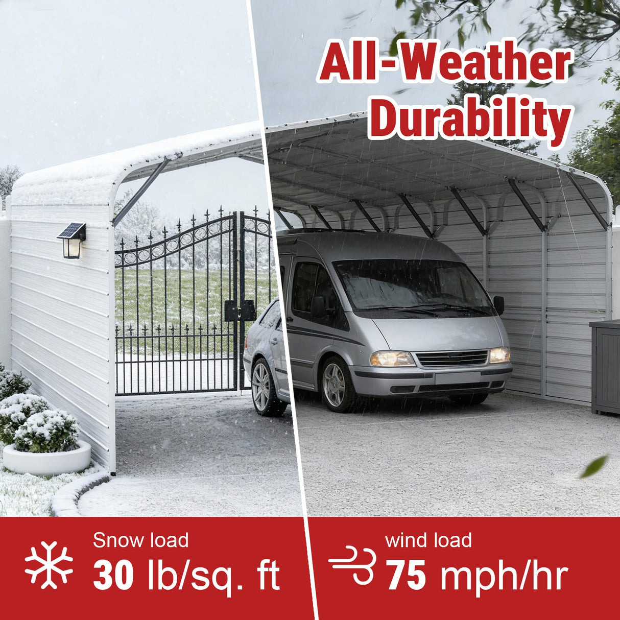 20FT × 30FT Metal Garage Heavy-Duty Steel Carport with 13FT Peak Roof