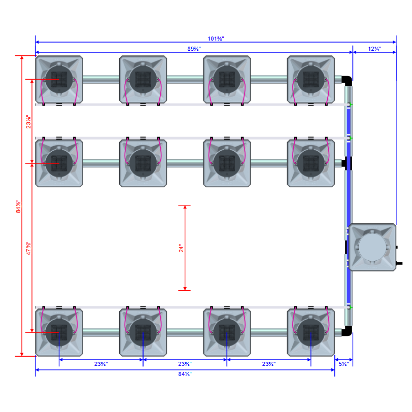 Alien Hydroponics AERO 12 Pot 3 Row Kit