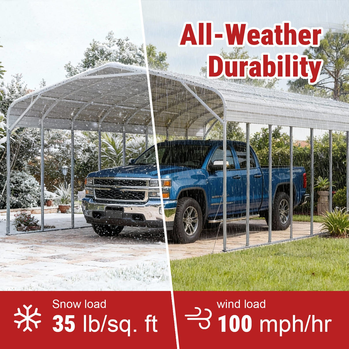 40FT × 20FT Metal Carport Garage Weatherproof Steel Vehicle Shelter