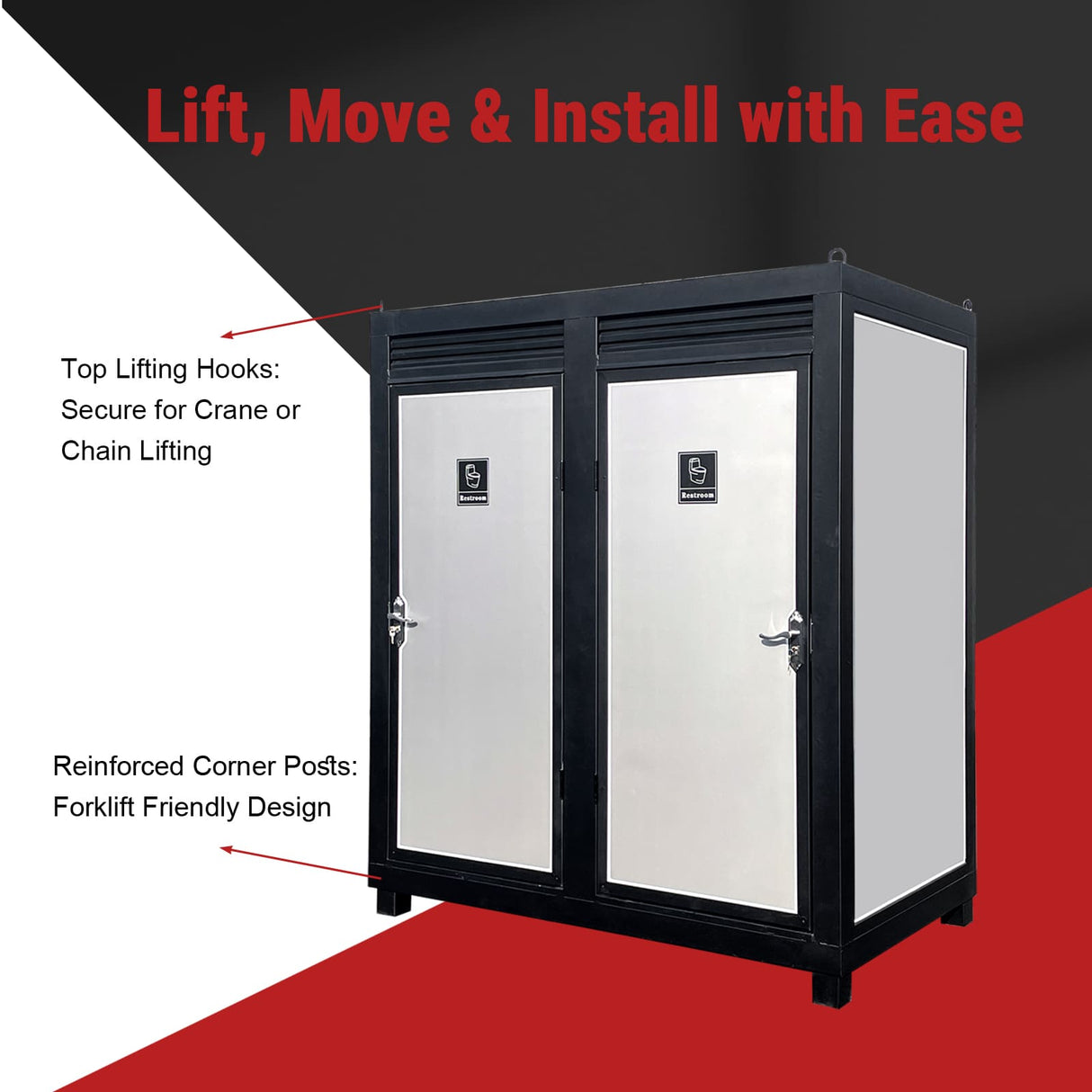 Two‑Person Portable Toilet Cabin Outdoor Restroom with Light, Sink & Vent Fan