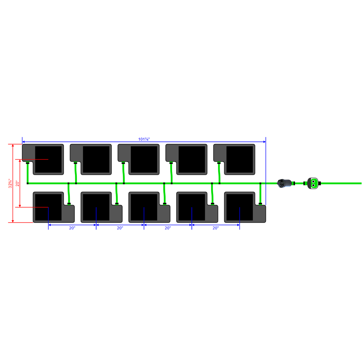 Alien Hydroponics EasyFeed 10 Pot 2 Row Kit