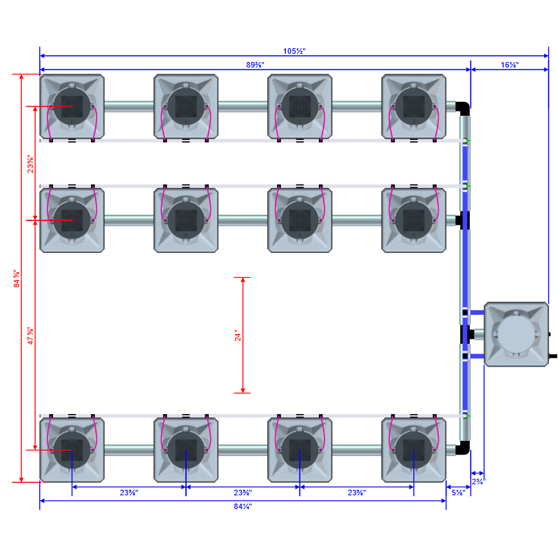 Alien Hydroponics AERO 12 Pot 3 Row Kit