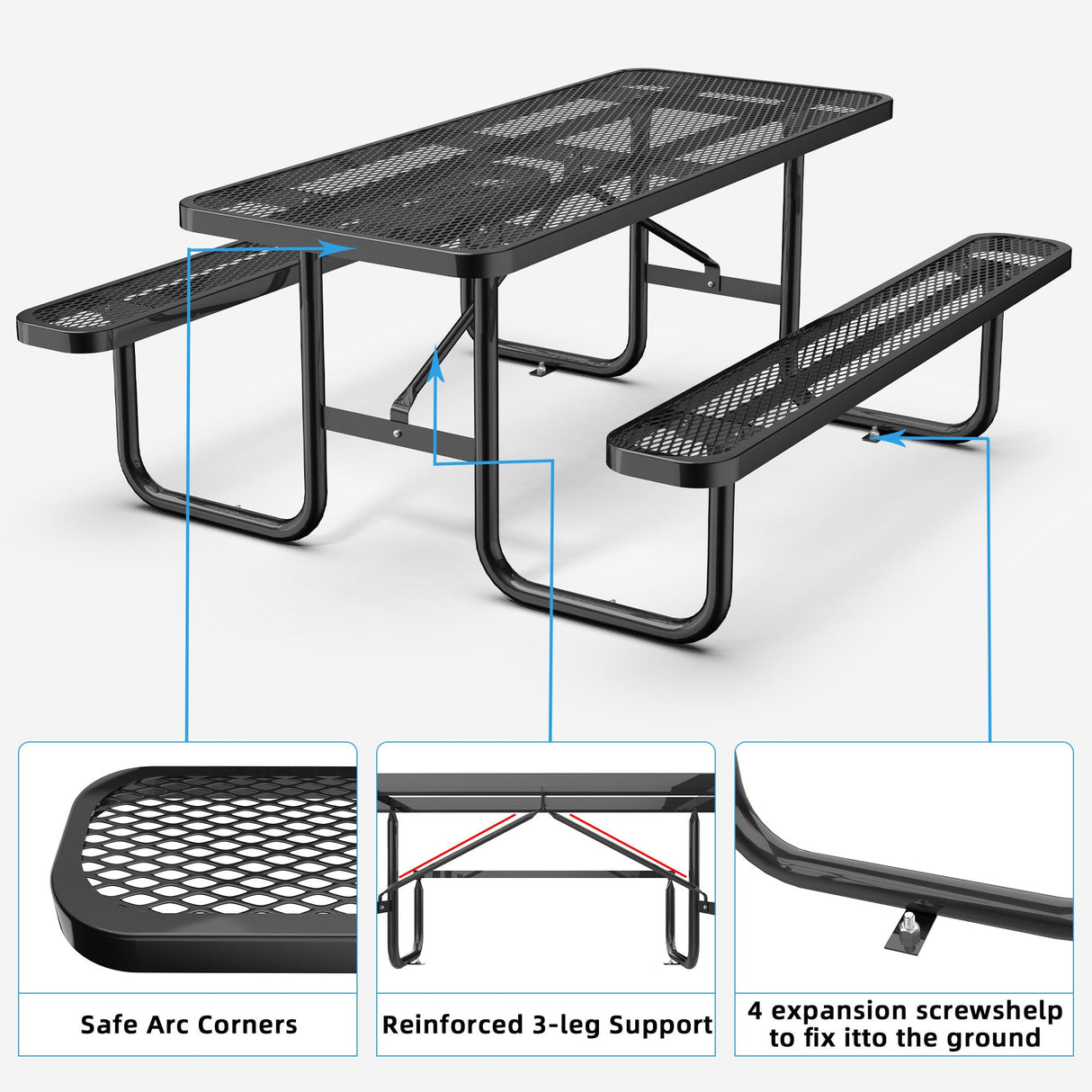 Chery Industrial 6 ft Metal Picnic Tables for Outdoors