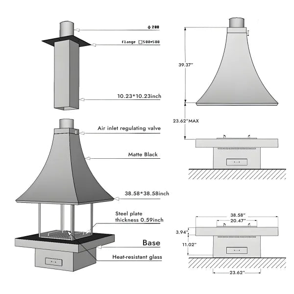 HearthArtSinn Ash 5 Trumpet Table Wood Burning Fireplace