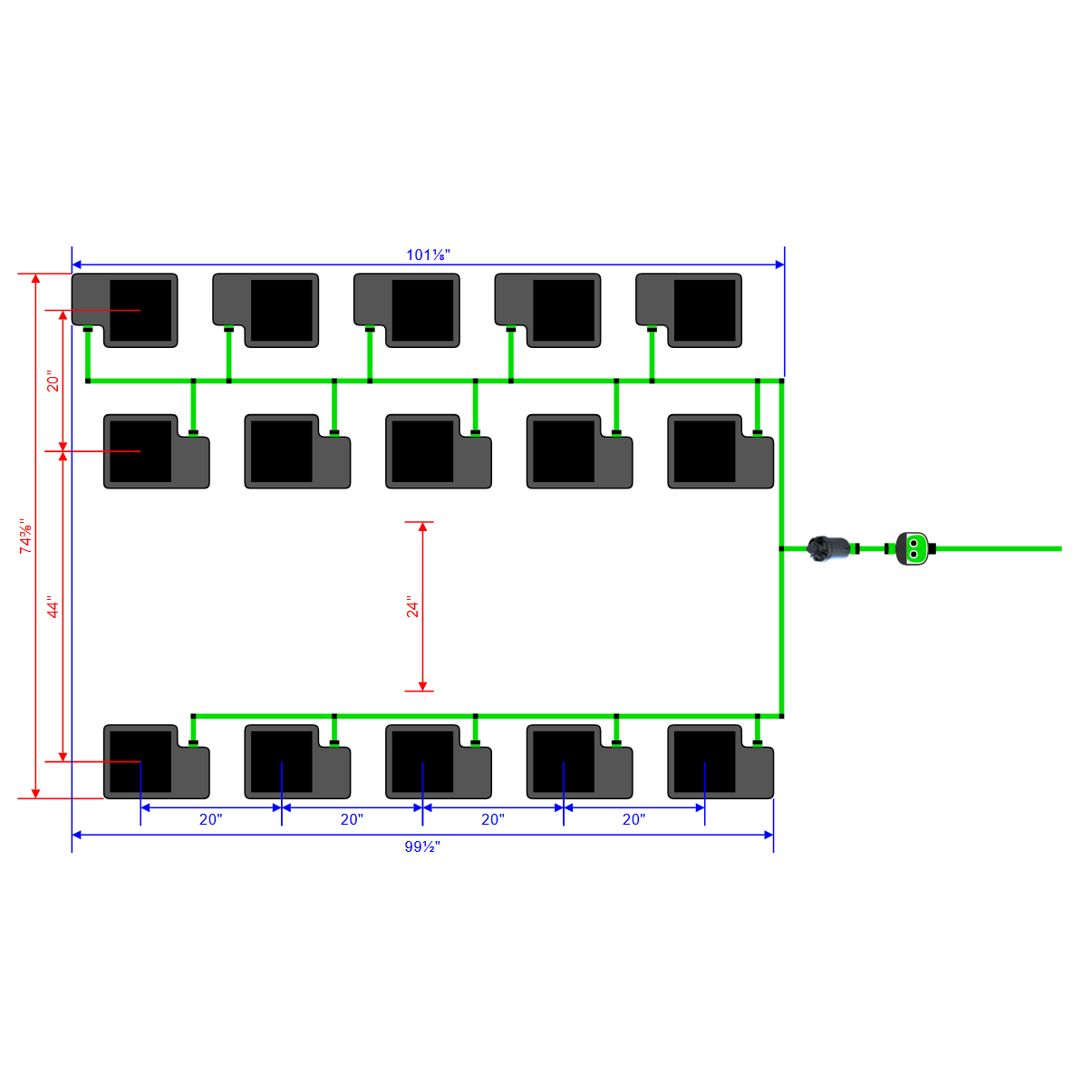 Alien Hydroponics EasyFeed 15 Pot 3 Row Kit