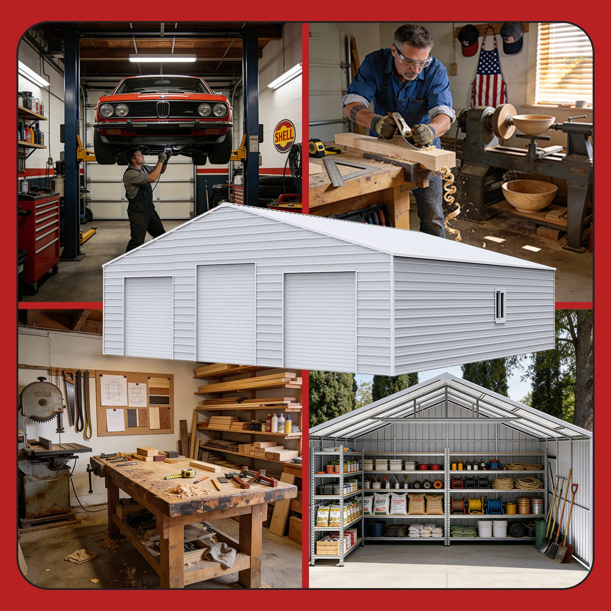 39FT × 39FT Metal Barn Heavy-Duty Steel Building with 3 Rolling Doors