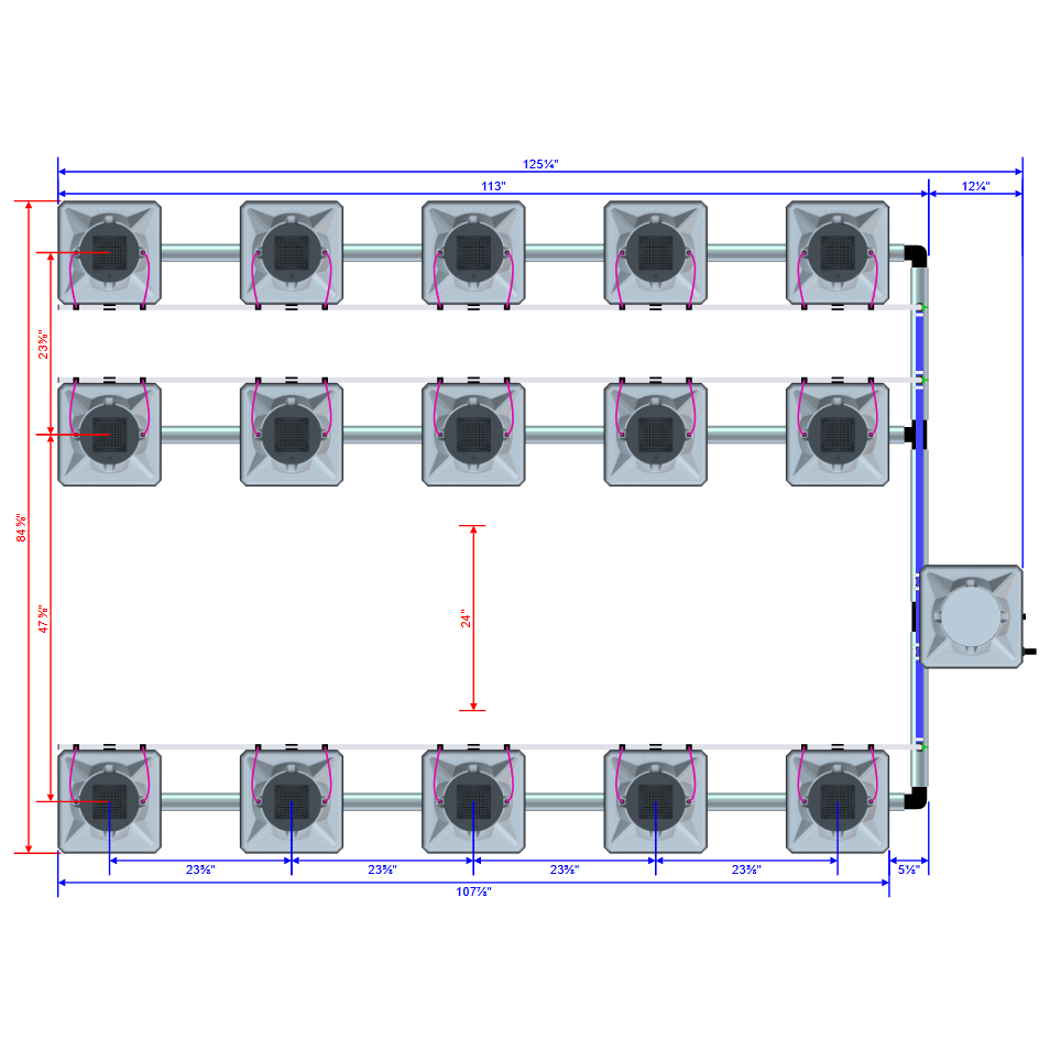 Alien Hydroponics AERO 15 Pot 3 Row Kit