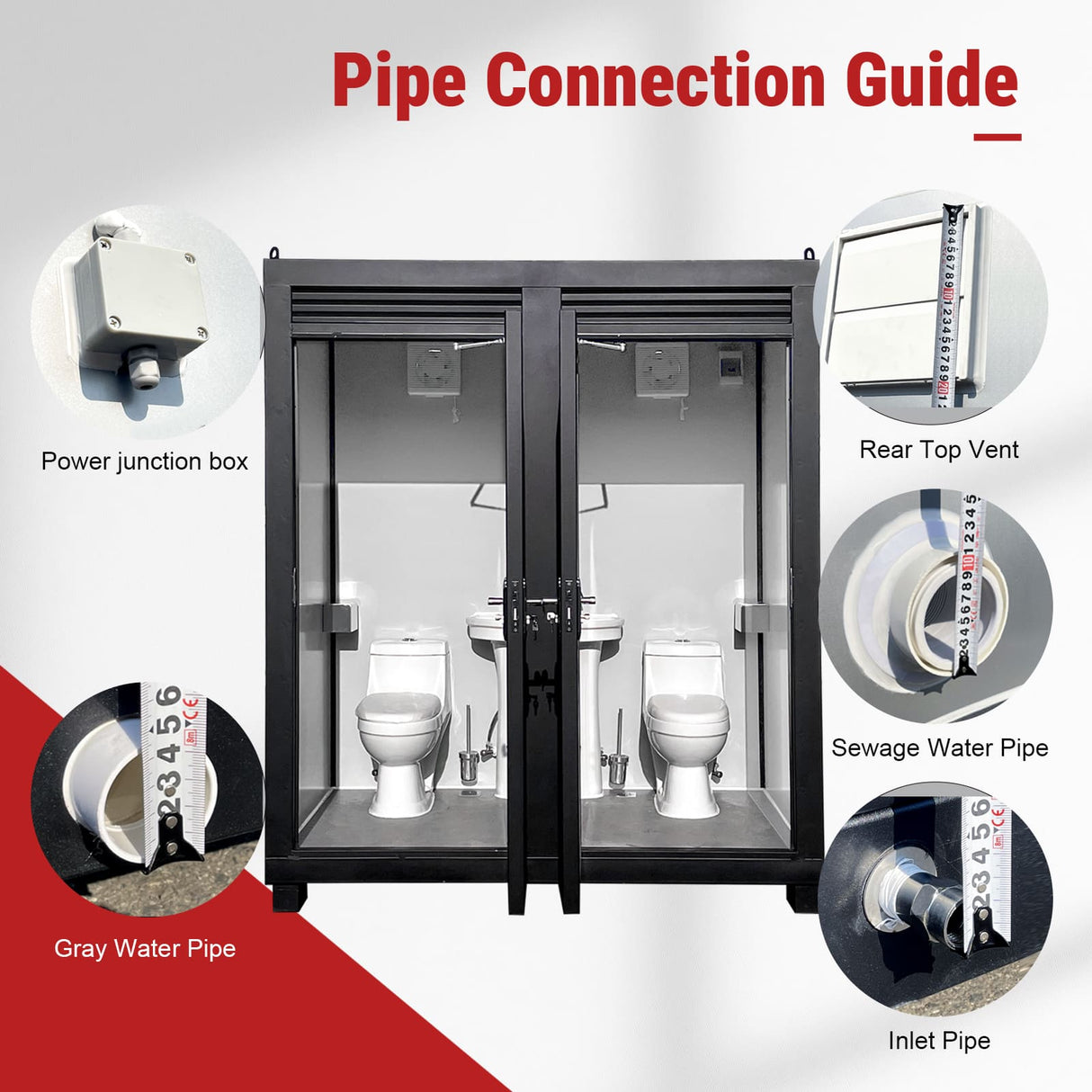 Two‑Person Portable Toilet Cabin Outdoor Restroom with Light, Sink & Vent Fan