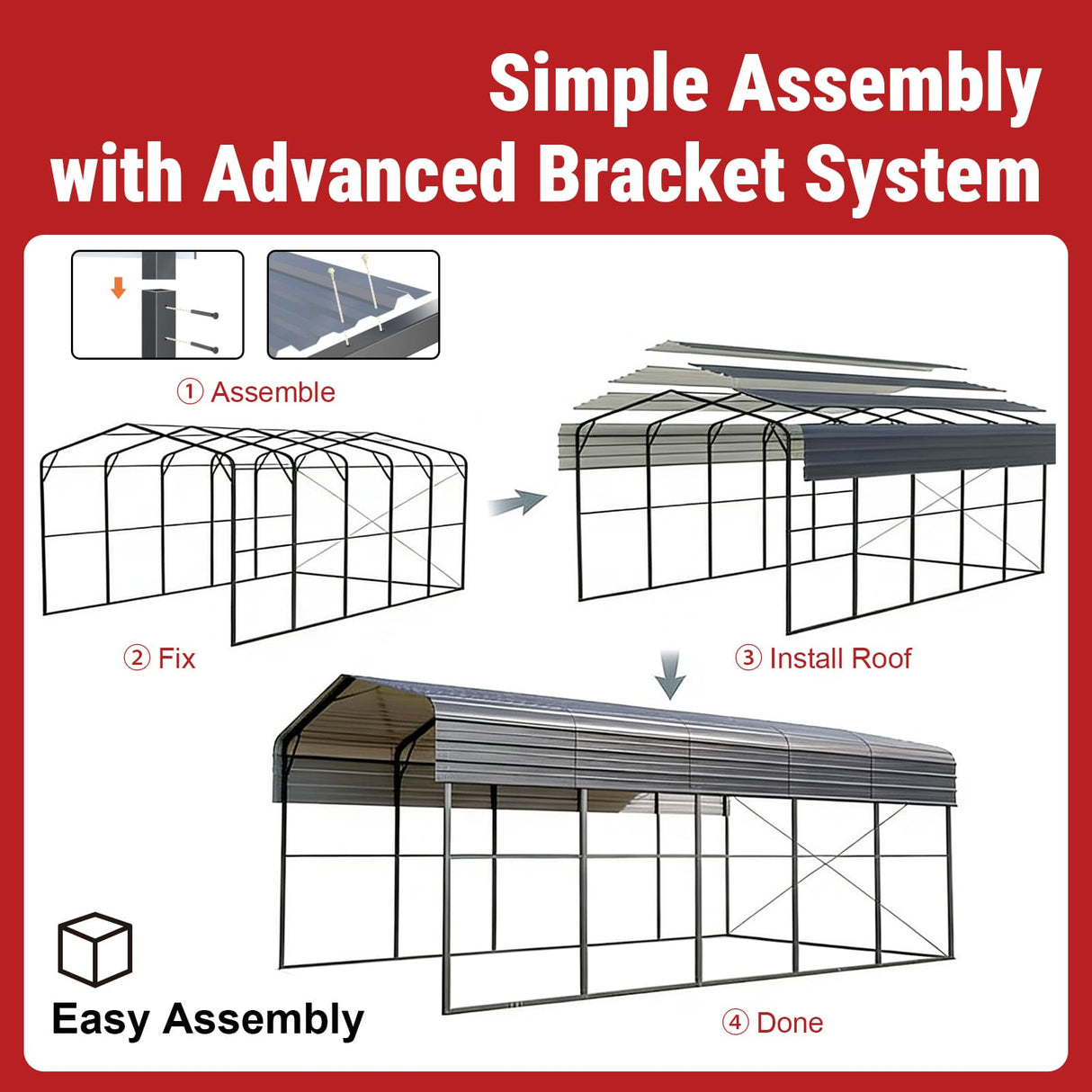 11FT × 20FT Metal Carport Reinforced Steel Roof Shelter for Outdoor Parking