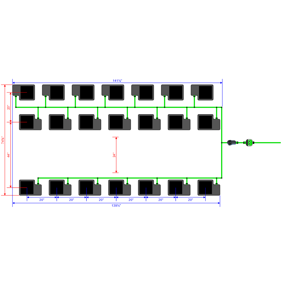 Alien Hydroponics EasyFeed 21 Pot 3 Row Kit